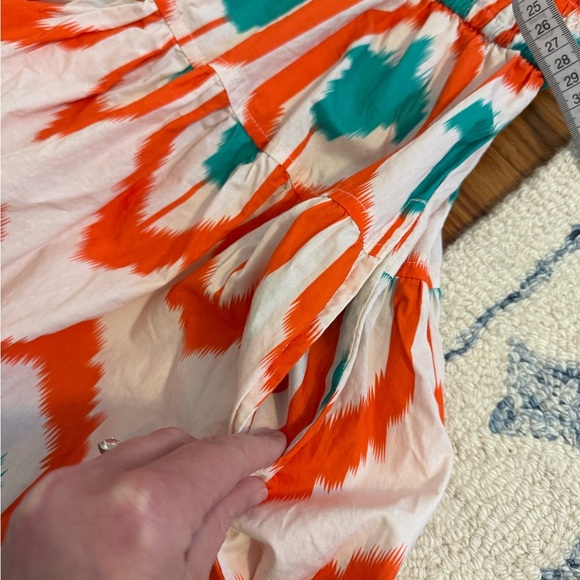 Oliphant Smocked Waist Mini Dress in Odisha Coral Print Women's Sz S Orange Teal - Picture 9 of 14
